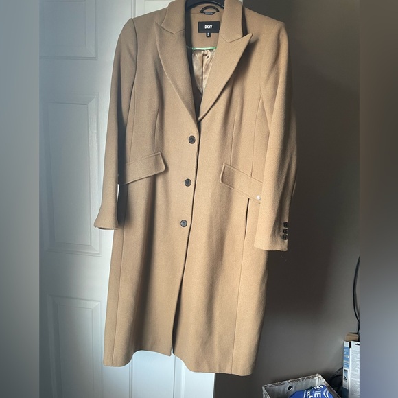 DKNY Camel Wool Blend Longline Coat Size XL - Picture 1 of 14